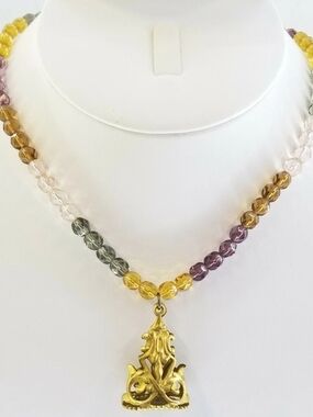 Multicolor Faceted Bead Necklace with Gold Pendant
